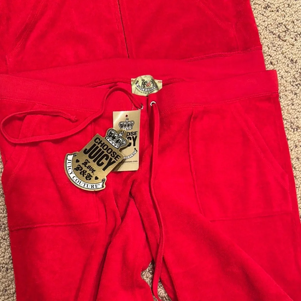 JUICY COUTURE Russian Red Terry Basic Tracksuit Top XL Bottom L - Picture 4 of 9